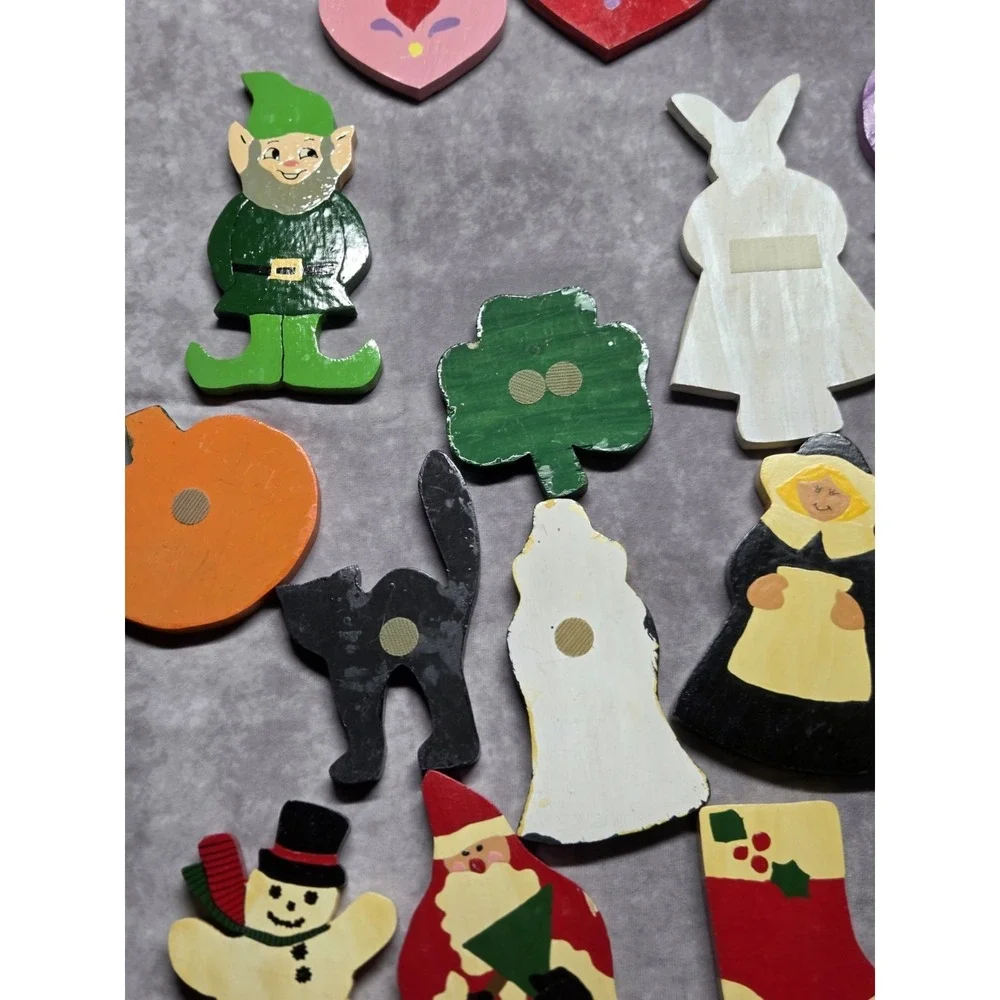 Vintage Lot of 18 Hand Painted Wooden Pieces Holiday Cottagecore Country